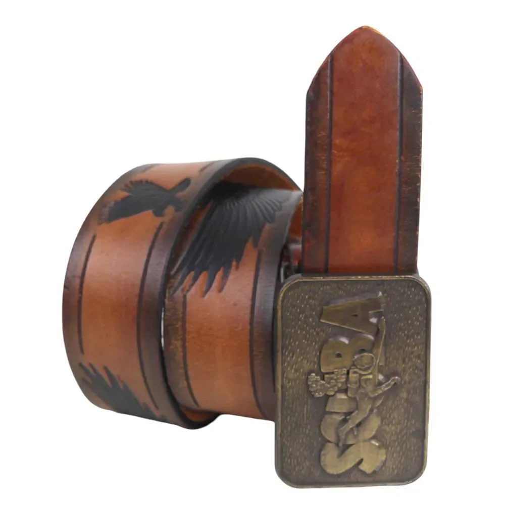 SCUBA TOOLED BROWN GENUINE LEATHER 1 5/8